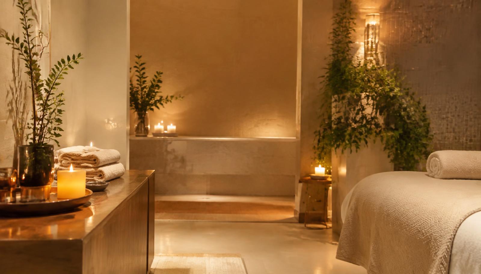 Sala de relaxamento iluminada por velas